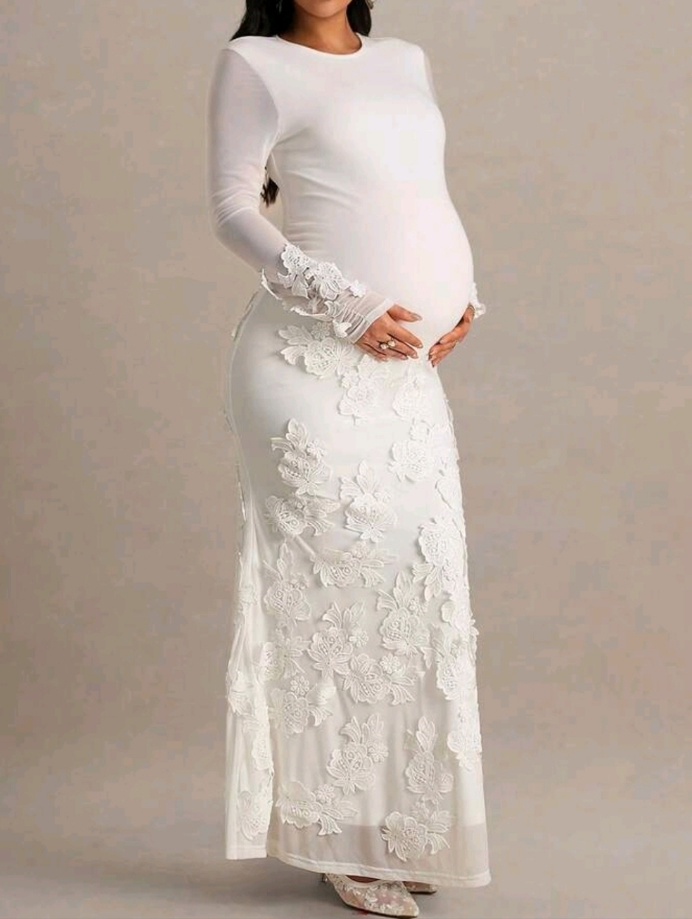 Elegant White Maternity Lace Stretchy Dress - Baby Shower/Party Size XL